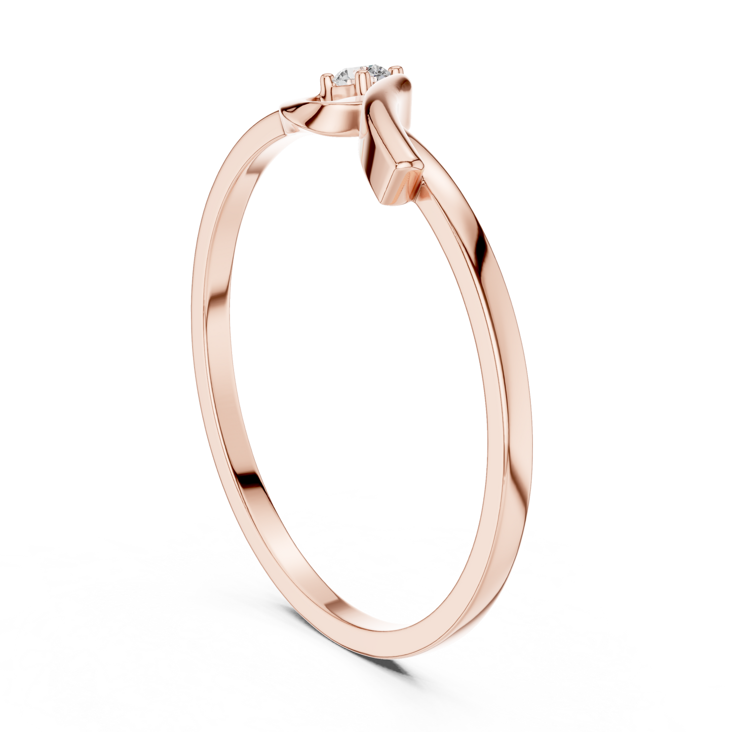 0.04 Carat Minimalist Diamond Solitaire Wave Ribbon Ring | Solid Gold