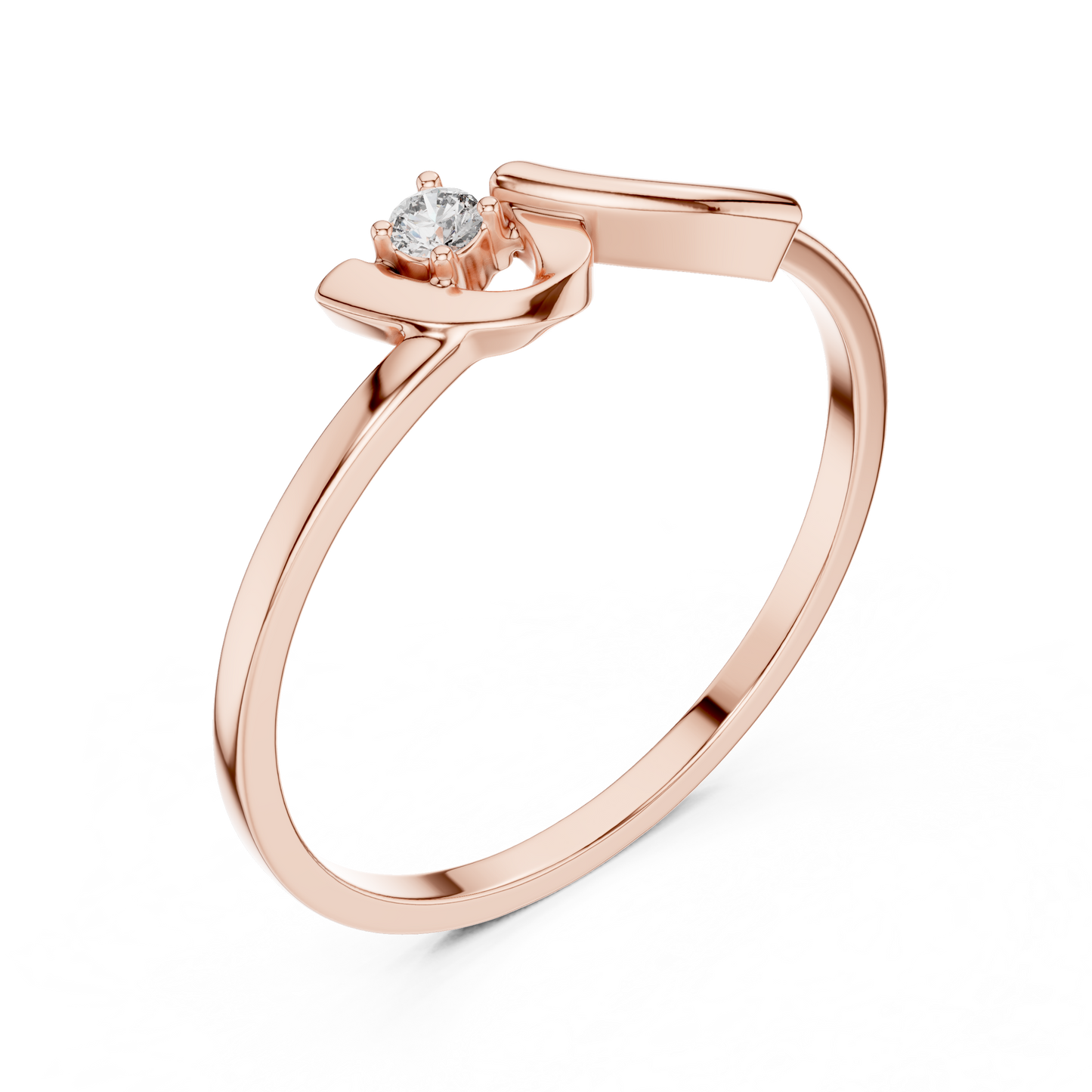 0.04 Carat Minimalist Diamond Solitaire Wave Ribbon Ring | Solid Gold