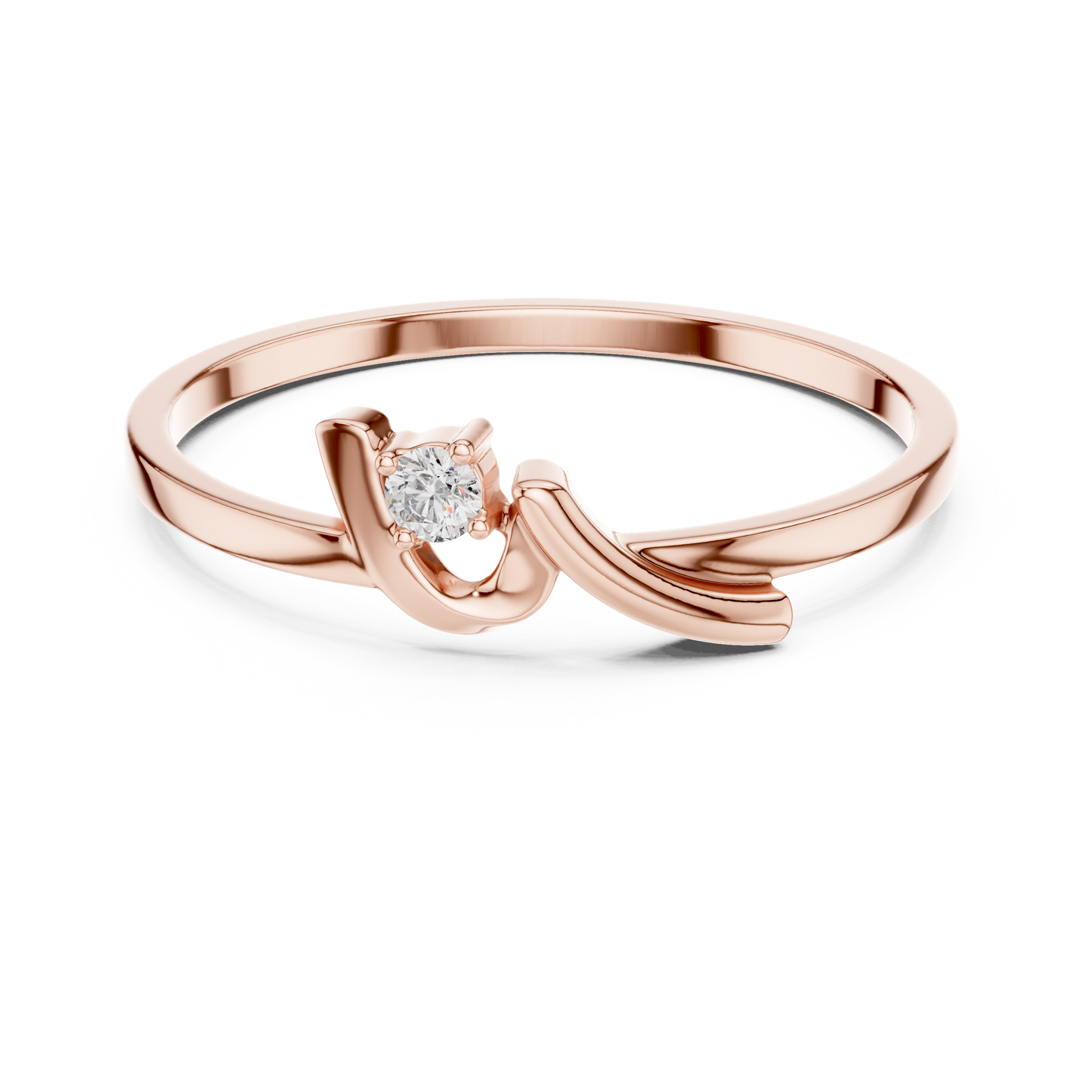 0.04 Carat Minimalist Diamond Solitaire Wave Ribbon Ring | Solid Gold