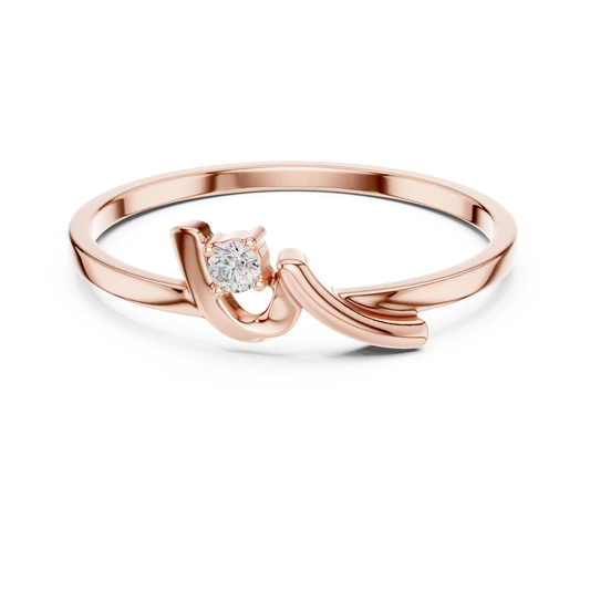 0.04 Carat Minimalist Diamond Solitaire Wave Ribbon Ring | Solid Gold