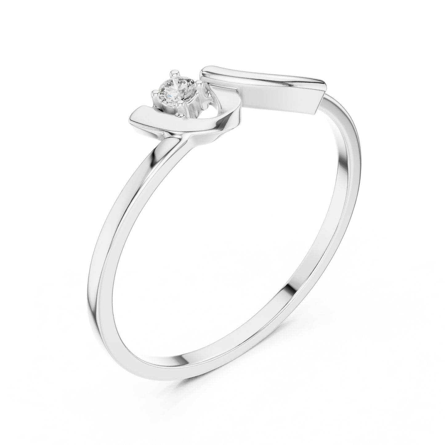 0.04 Carat Minimalist Diamond Solitaire Wave Ribbon Ring | Solid Gold