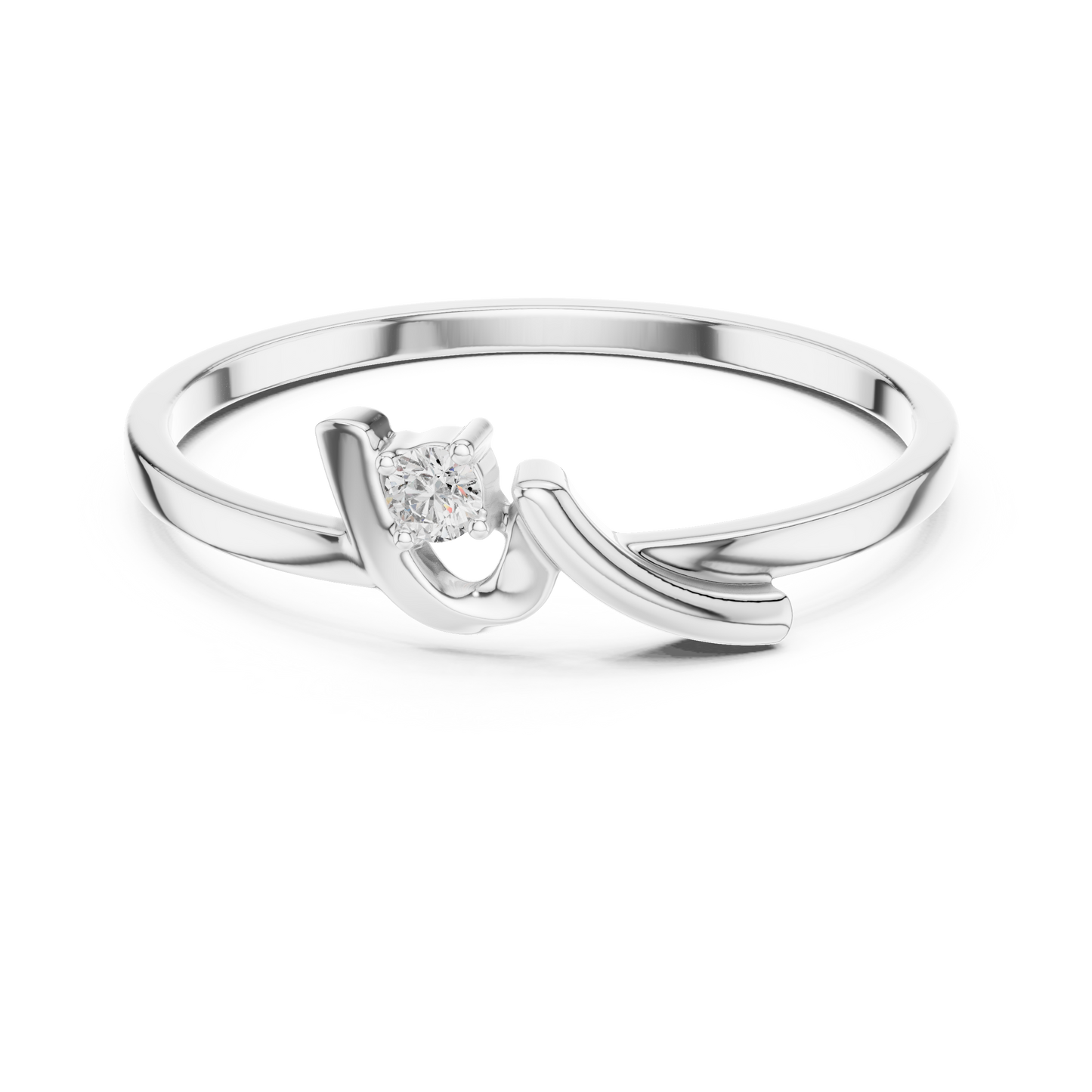 0.04 Carat Minimalist Diamond Solitaire Wave Ribbon Ring | Solid Gold
