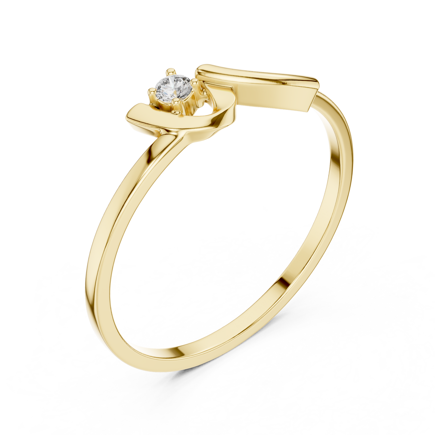 0.04 Carat Minimalist Diamond Solitaire Wave Ribbon Ring | Solid Gold