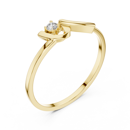 0.04 Carat Minimalist Diamond Solitaire Wave Ribbon Ring | Solid Gold
