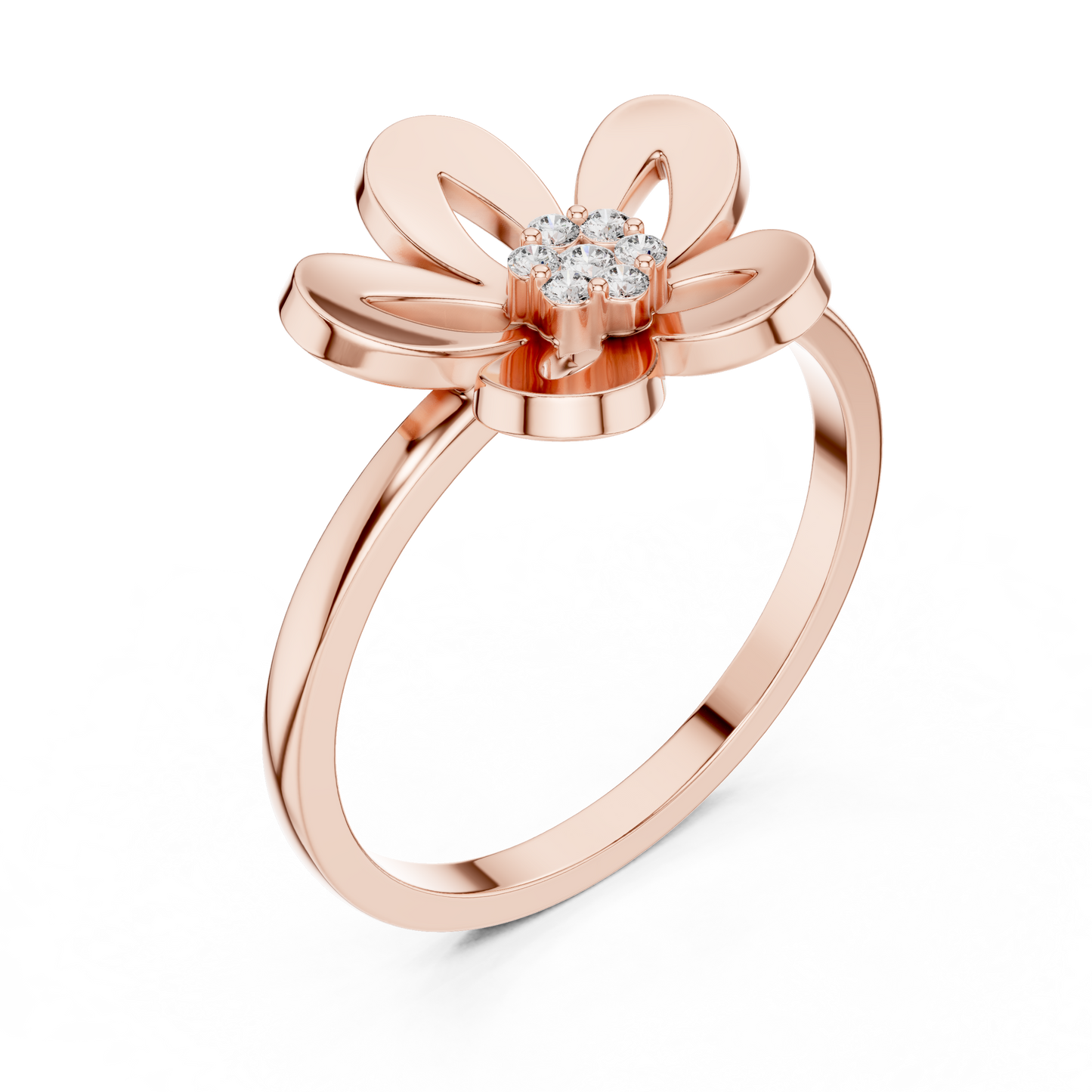 0.05 Carat Diamond Five-Petal Flower Cluster Ring | Yellow Gold