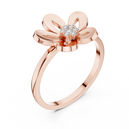 0.05 Carat Diamond Five-Petal Flower Cluster Ring | Yellow Gold