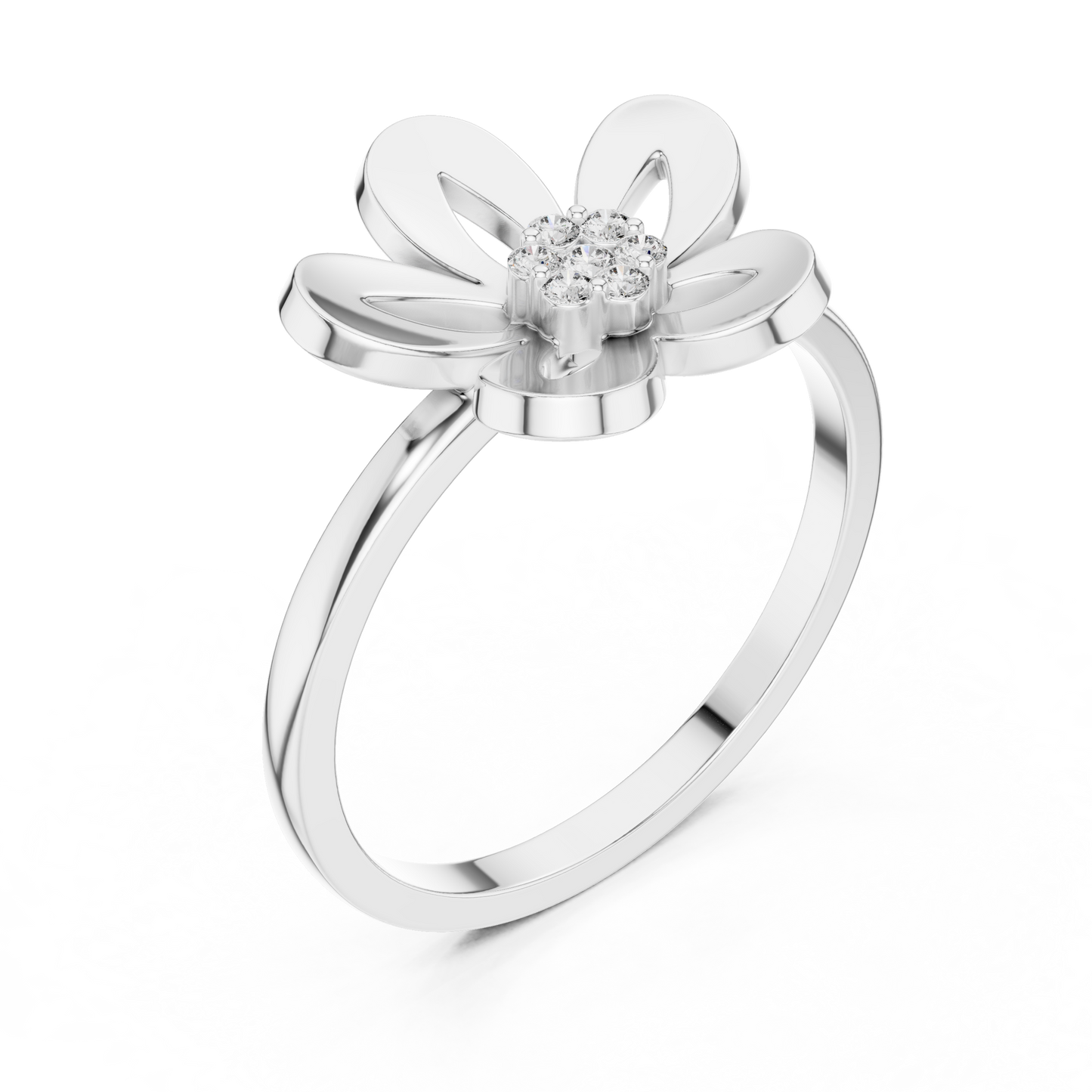 0.05 Carat Diamond Five-Petal Flower Cluster Ring | Yellow Gold