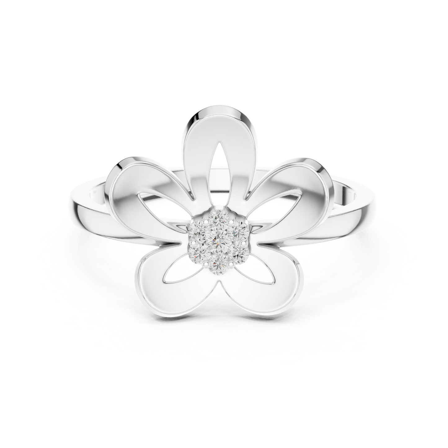 0.05 Carat Diamond Five-Petal Flower Cluster Ring | Yellow Gold