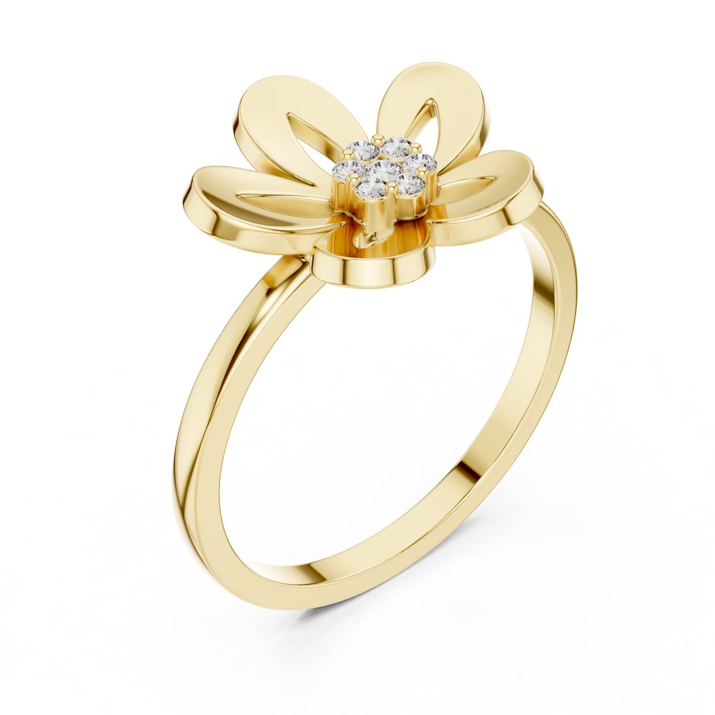 0.05 Carat Diamond Five-Petal Flower Cluster Ring | Yellow Gold