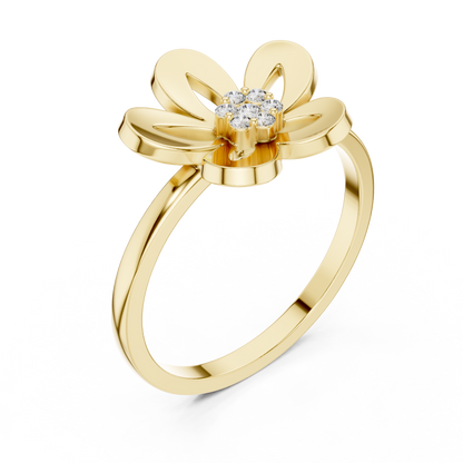 0.05 Carat Diamond Five-Petal Flower Cluster Ring | Yellow Gold