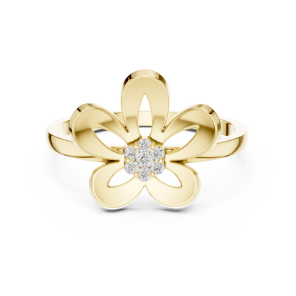 0.05 Carat Diamond Five-Petal Flower Cluster Ring | Yellow Gold