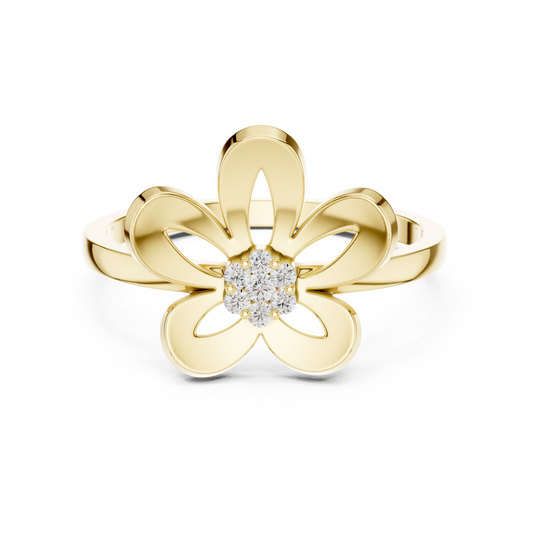 0.05 Carat Diamond Five-Petal Flower Cluster Ring | Yellow Gold