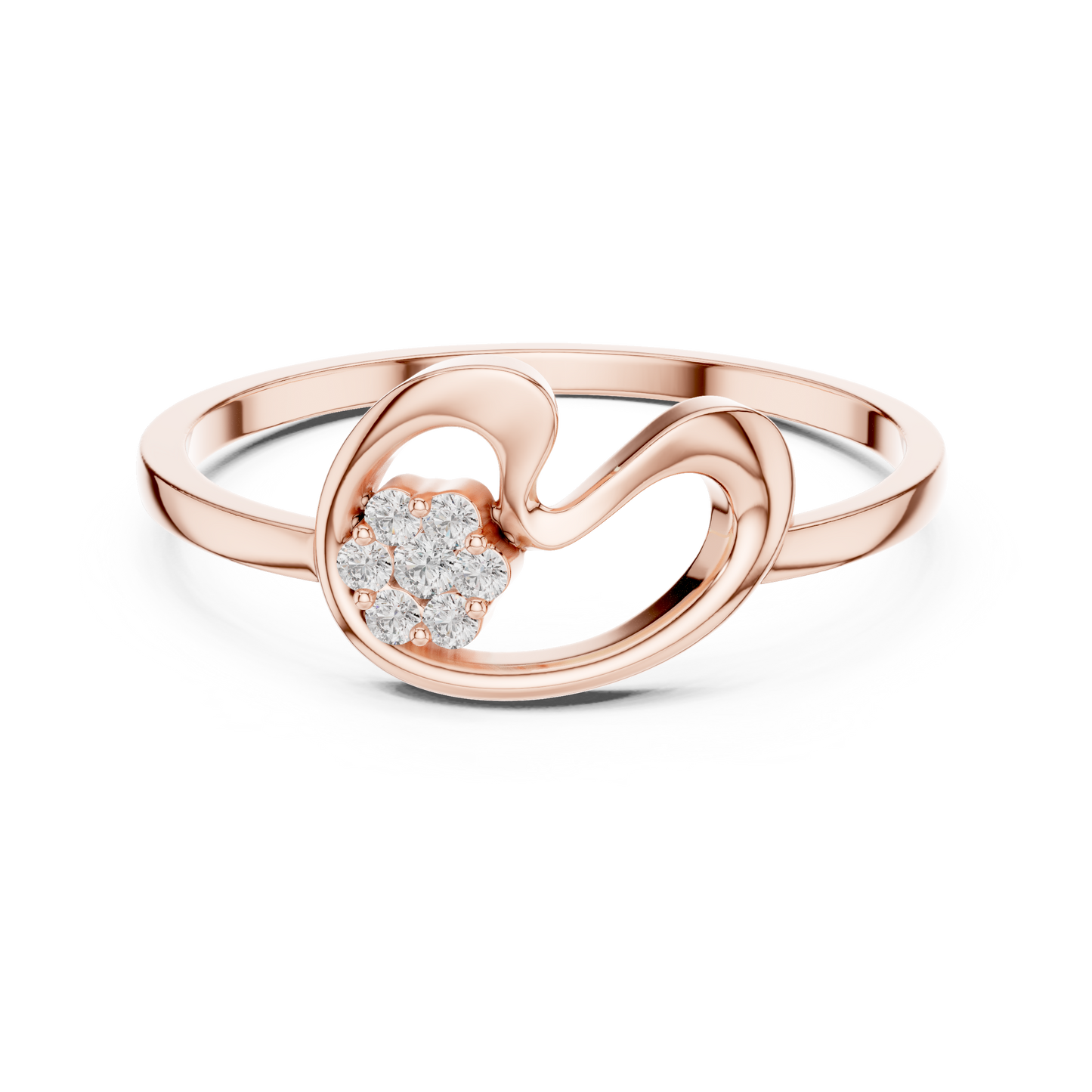 0.05 Carat Diamond Flower Cluster Swirl Ribbon Ring | Yellow Gold