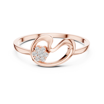 0.05 Carat Diamond Flower Cluster Swirl Ribbon Ring | Yellow Gold
