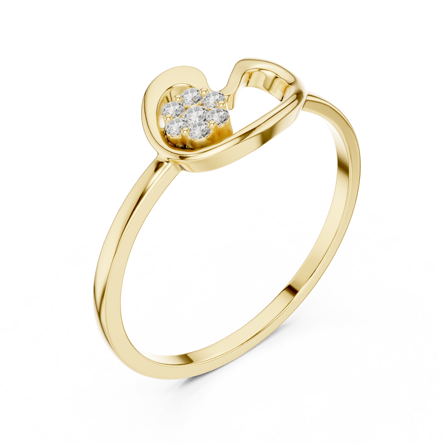 0.05 Carat Diamond Flower Cluster Swirl Ribbon Ring | Yellow Gold