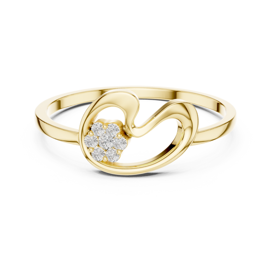 0.05 Carat Diamond Flower Cluster Swirl Ribbon Ring | Yellow Gold