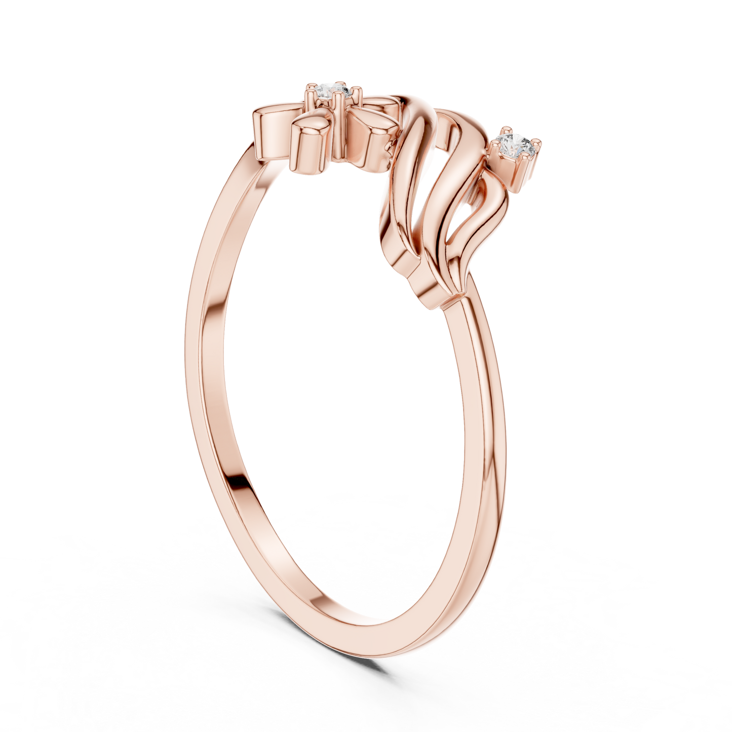 0.02 Carat Diamond Flower Wave Ribbon Ring | Yellow Gold