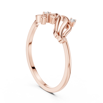 0.02 Carat Diamond Flower Wave Ribbon Ring | Yellow Gold