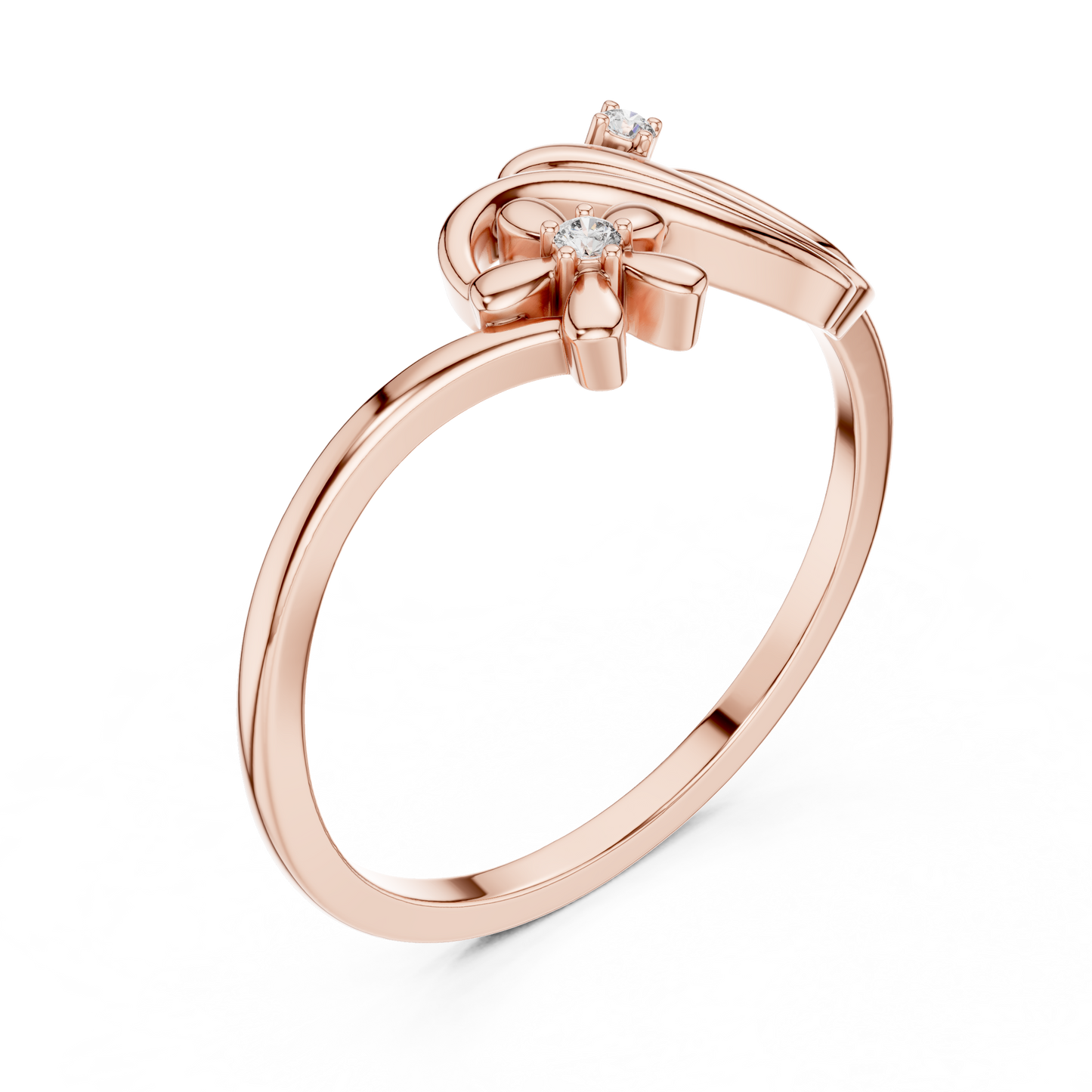0.02 Carat Diamond Flower Wave Ribbon Ring | Yellow Gold