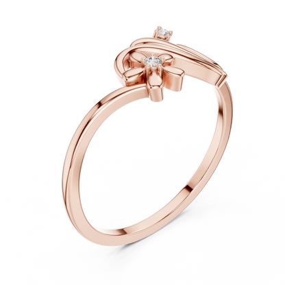 0.02 Carat Diamond Flower Wave Ribbon Ring | Yellow Gold
