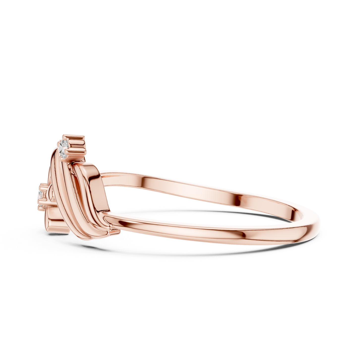 0.02 Carat Diamond Flower Wave Ribbon Ring | Yellow Gold