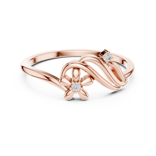 0.02 Carat Diamond Flower Wave Ribbon Ring | Yellow Gold