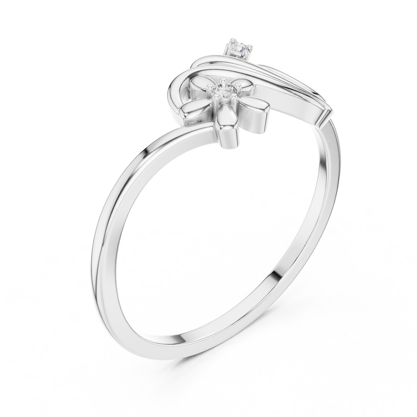 0.02 Carat Diamond Flower Wave Ribbon Ring | Yellow Gold
