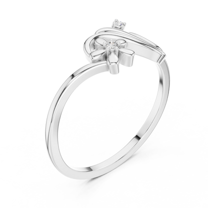 0.02 Carat Diamond Flower Wave Ribbon Ring | Yellow Gold