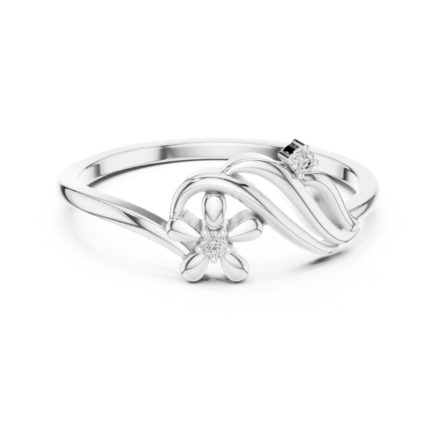 0.02 Carat Diamond Flower Wave Ribbon Ring | Yellow Gold