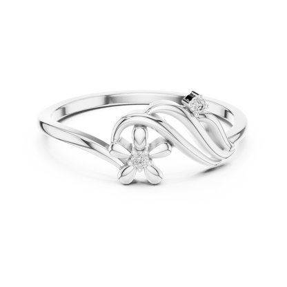 0.02 Carat Diamond Flower Wave Ribbon Ring | Yellow Gold