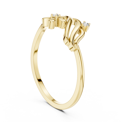 0.02 Carat Diamond Flower Wave Ribbon Ring | Yellow Gold
