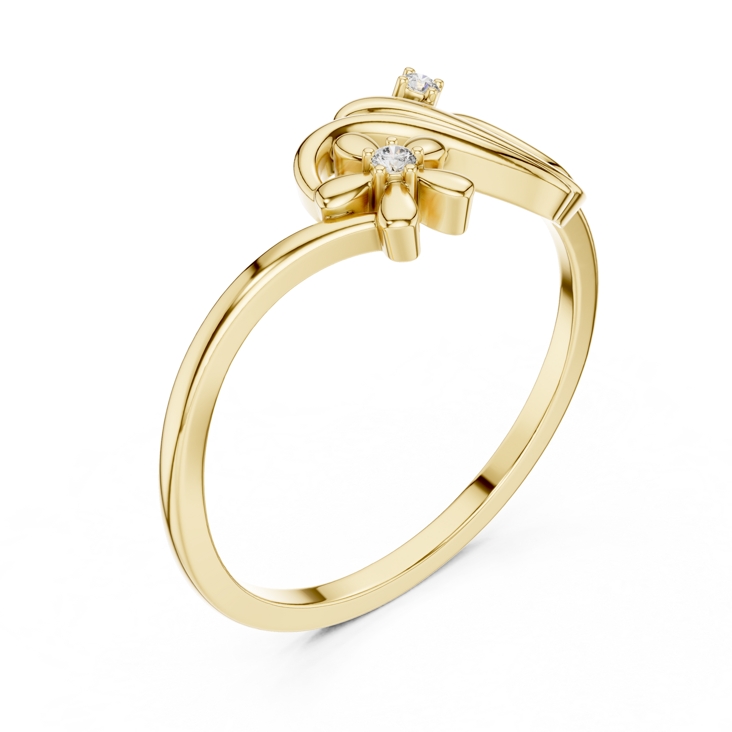 0.02 Carat Diamond Flower Wave Ribbon Ring | Yellow Gold