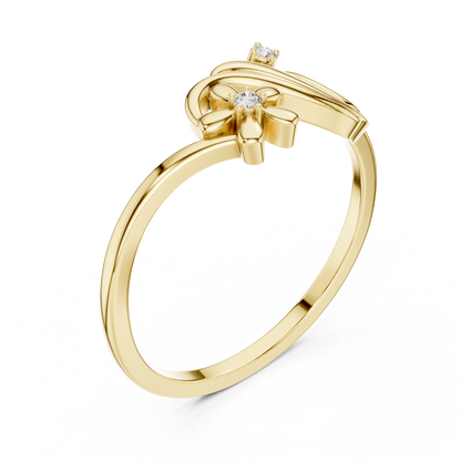 0.02 Carat Diamond Flower Wave Ribbon Ring | Yellow Gold