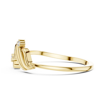 0.02 Carat Diamond Flower Wave Ribbon Ring | Yellow Gold