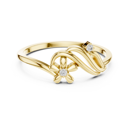 0.02 Carat Diamond Flower Wave Ribbon Ring | Yellow Gold