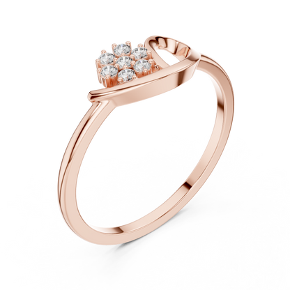 0.07 Carat Diamond Flower Cluster Bypass Leaf Ring | Yellow Gold