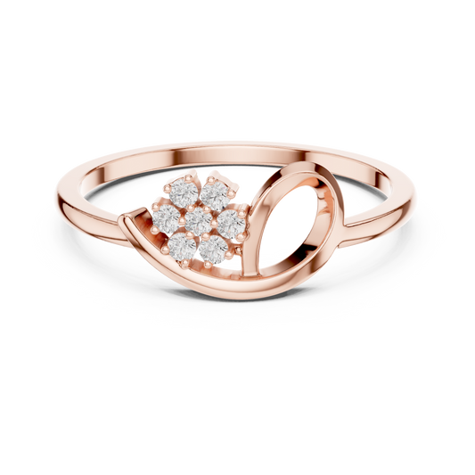 0.07 Carat Diamond Flower Cluster Bypass Leaf Ring | Yellow Gold