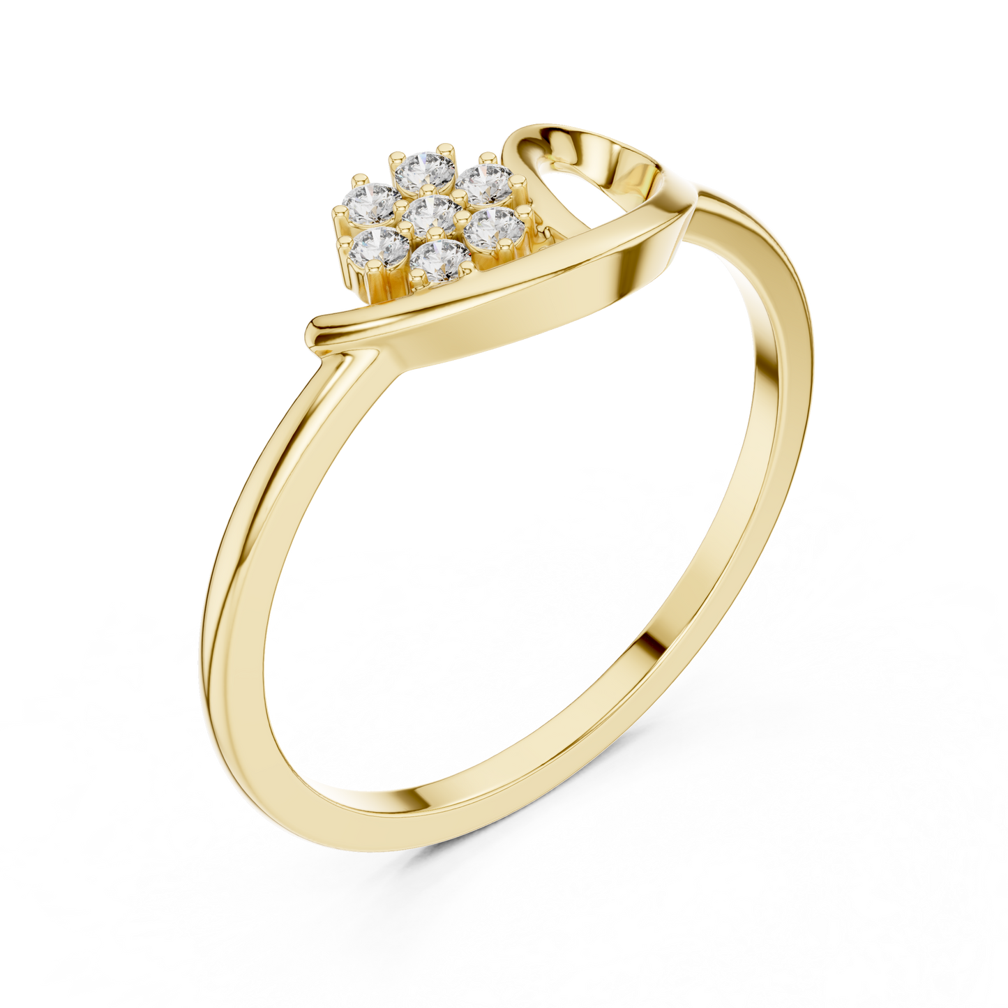 0.07 Carat Diamond Flower Cluster Bypass Leaf Ring | Yellow Gold