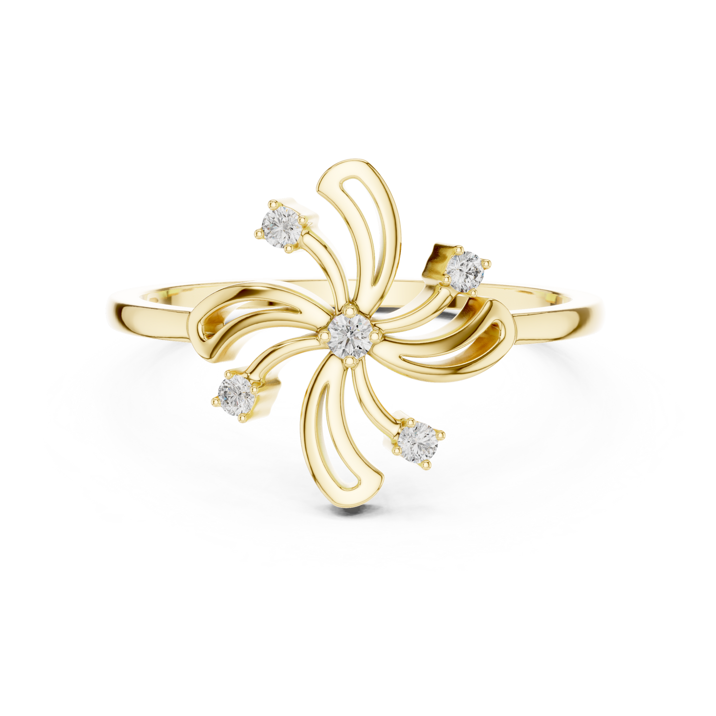 0.06 Carat Diamond Pinwheel Spiral Whirlwind Ring | Yellow Gold