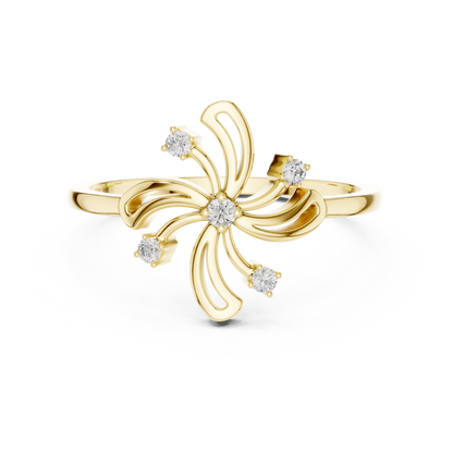 0.06 Carat Diamond Pinwheel Spiral Whirlwind Ring | Yellow Gold