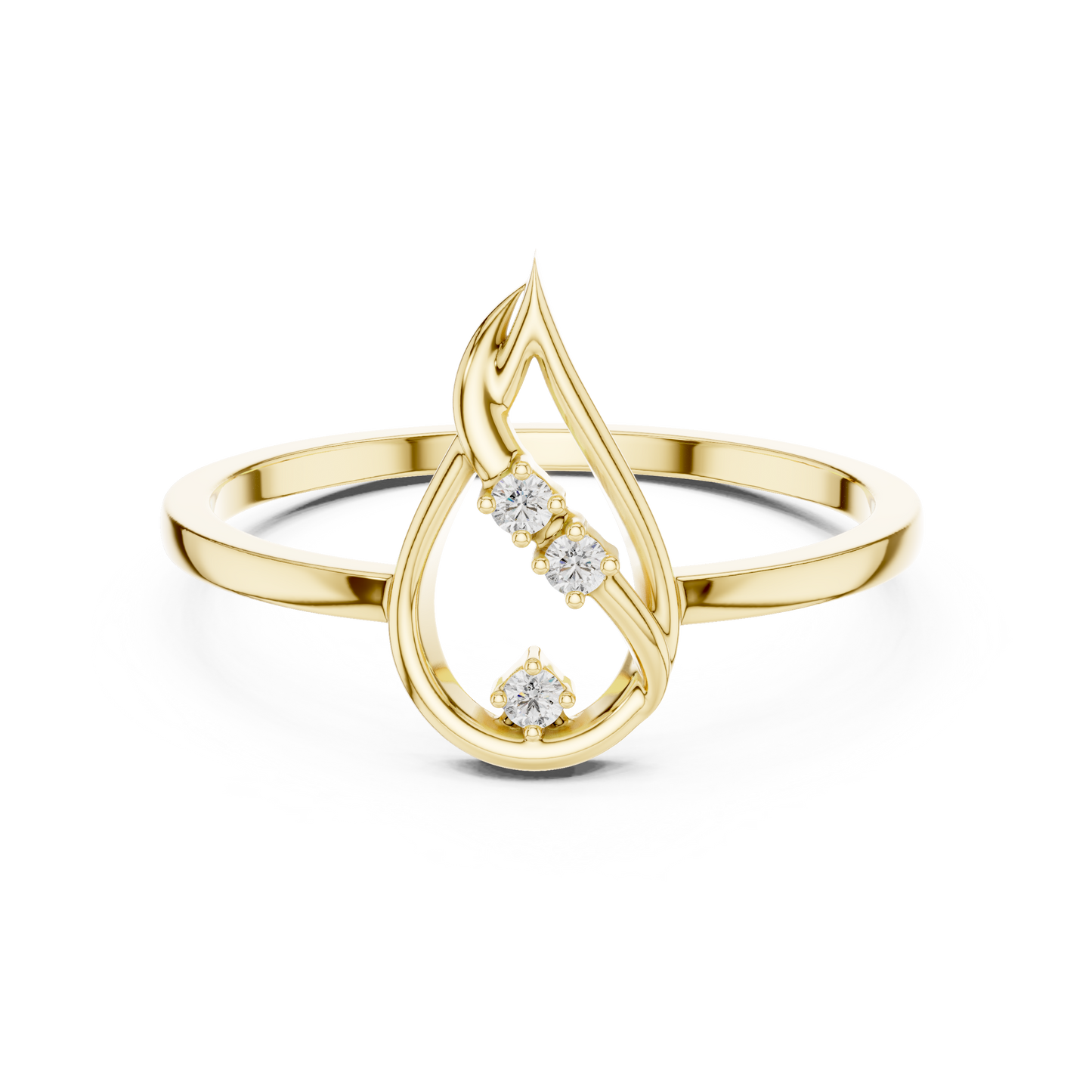 0.03 Carat Diamond Open Teardrop Flame Ring | Yellow Gold