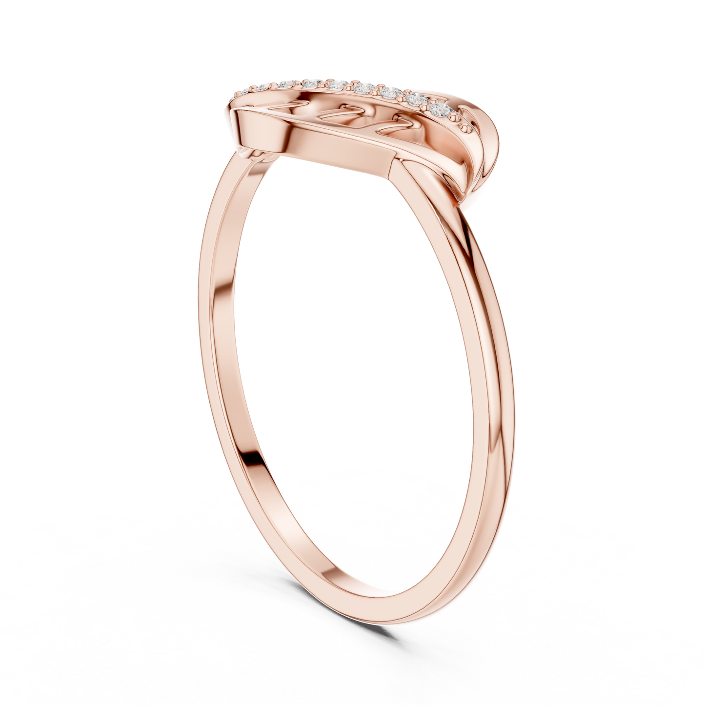 0.04 Carat Diamond Leaf Filigree Wave Ring | Yellow Gold