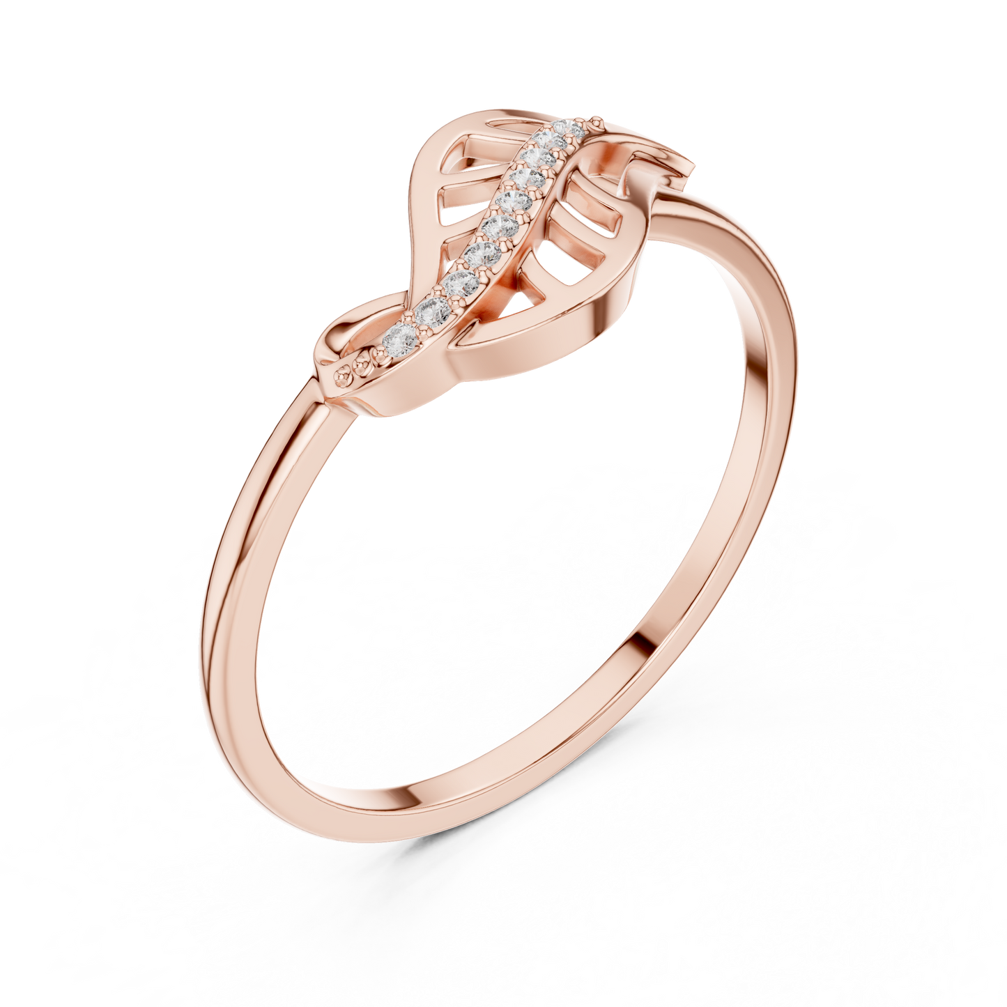 0.04 Carat Diamond Leaf Filigree Wave Ring | Yellow Gold