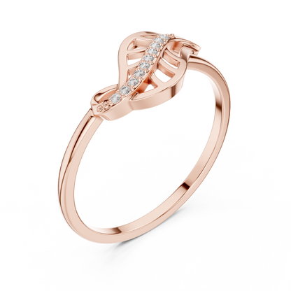0.04 Carat Diamond Leaf Filigree Wave Ring | Yellow Gold