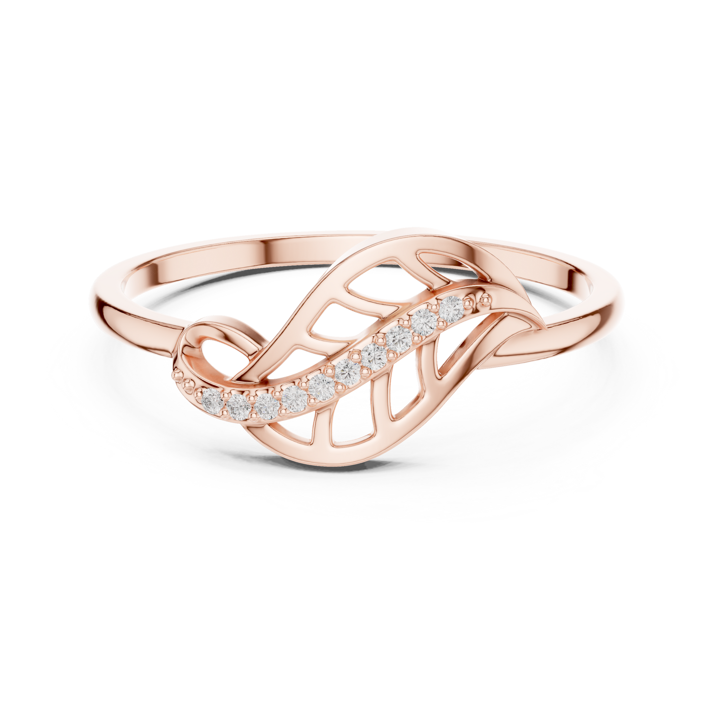 0.04 Carat Diamond Leaf Filigree Wave Ring | Yellow Gold