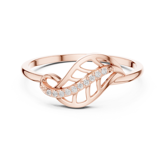 0.04 Carat Diamond Leaf Filigree Wave Ring | Yellow Gold