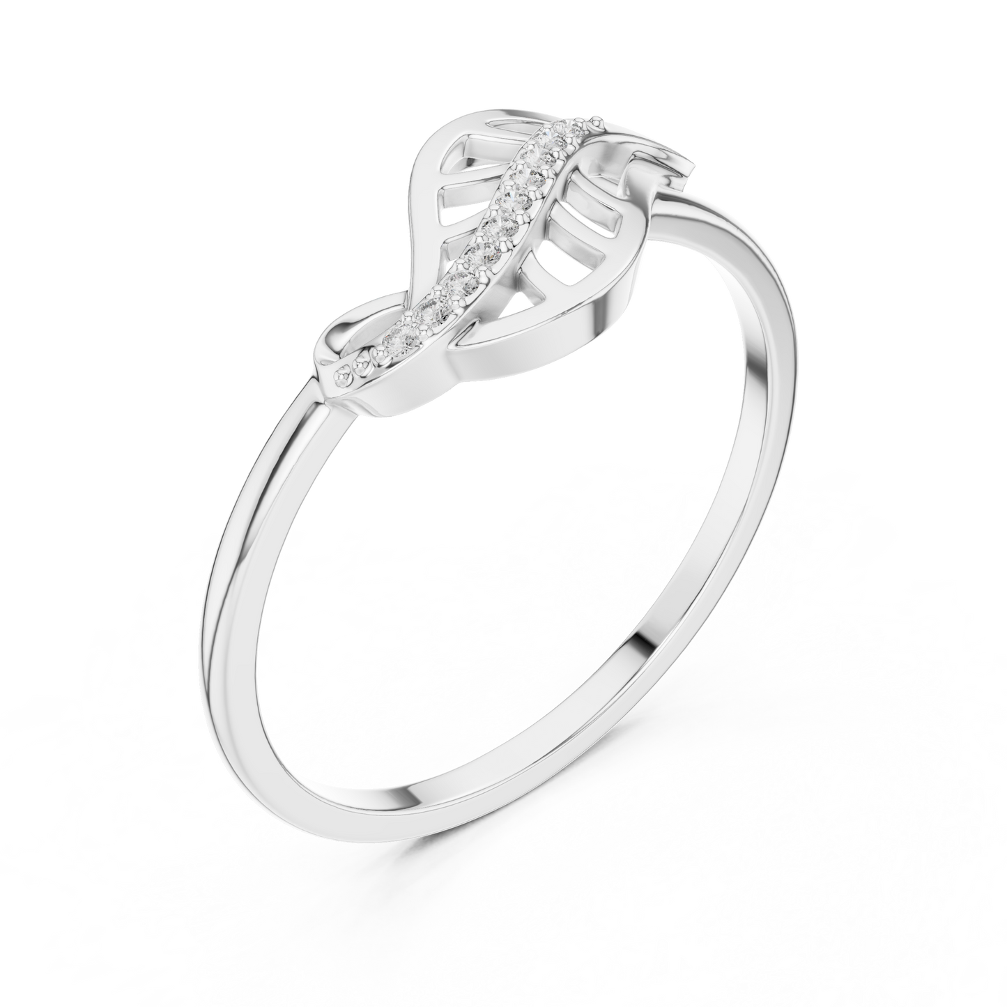 0.04 Carat Diamond Leaf Filigree Wave Ring | Yellow Gold