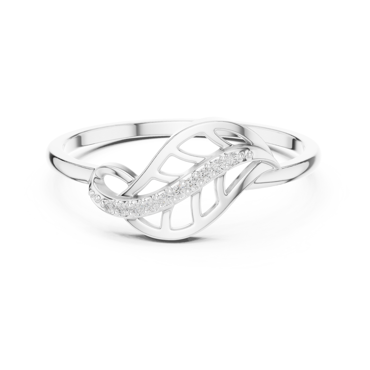 0.04 Carat Diamond Leaf Filigree Wave Ring | Yellow Gold