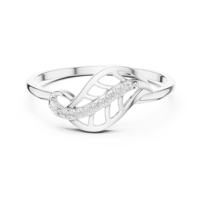 0.04 Carat Diamond Leaf Filigree Wave Ring | Yellow Gold