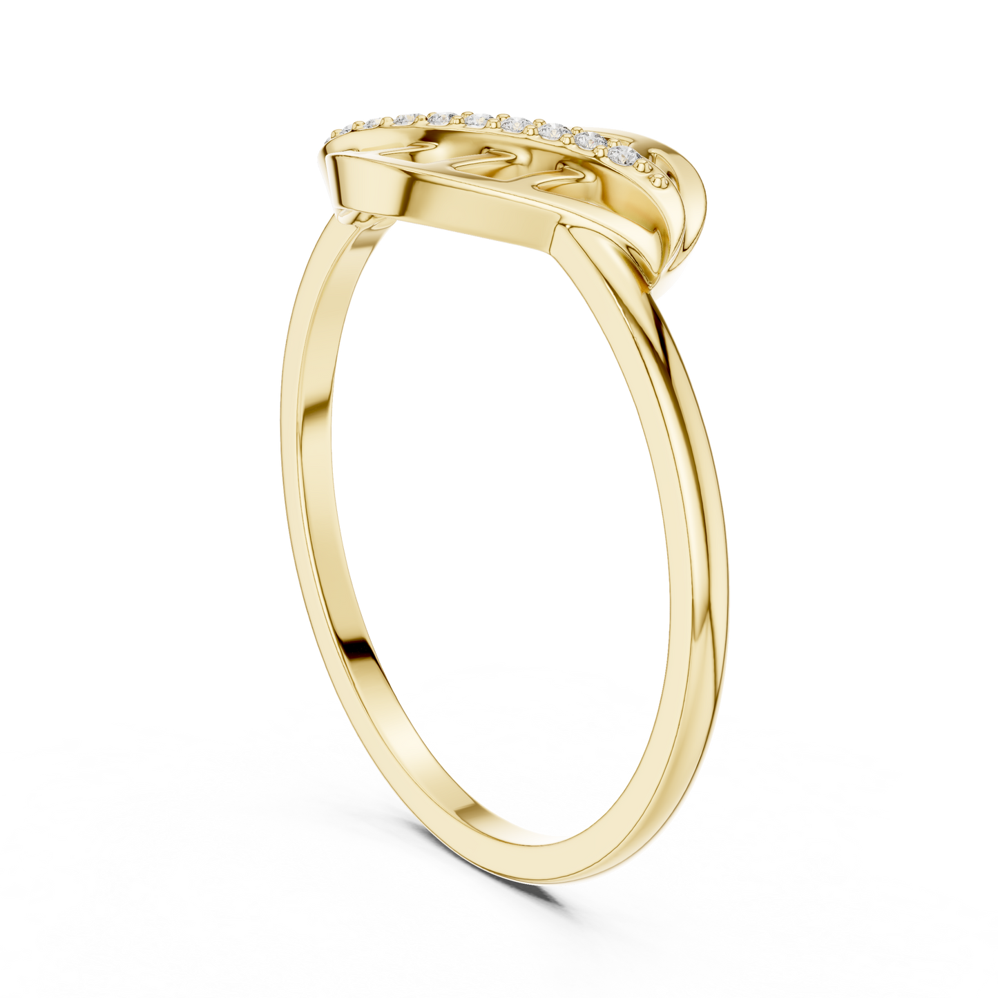 0.04 Carat Diamond Leaf Filigree Wave Ring | Yellow Gold
